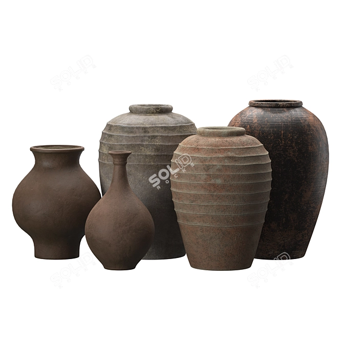 Handcrafted Clay Vases Set 3D model image 4