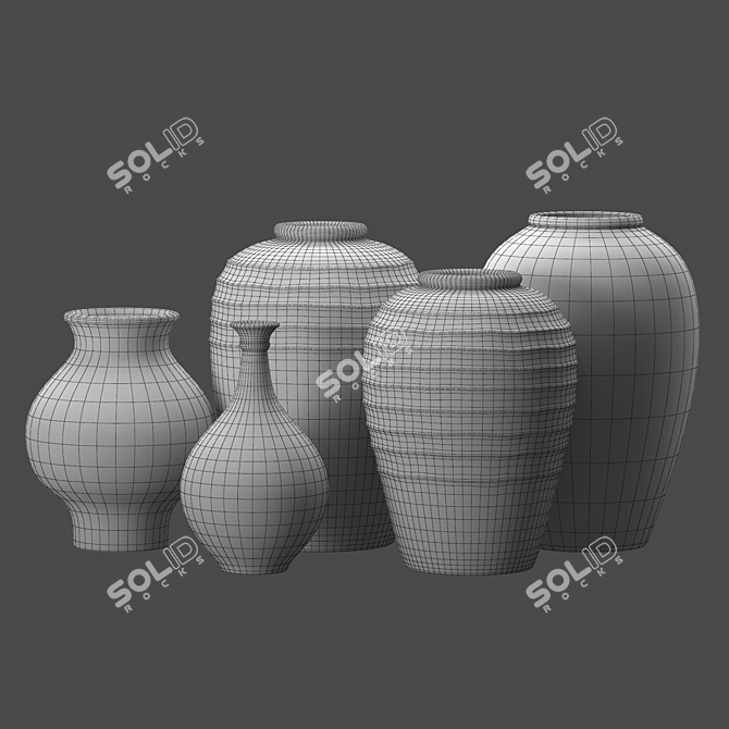 Handcrafted Clay Vases Set 3D model image 5