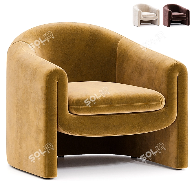  Modern Velvet Wide Barrel Chair 3D model image 1