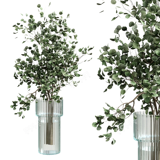 Eucalyptus Green Glass Vase Bouquet 3D model image 1