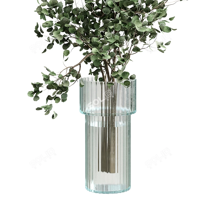 Eucalyptus Green Glass Vase Bouquet 3D model image 2