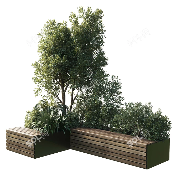 Green Urban Benches With Plants 3D model image 1