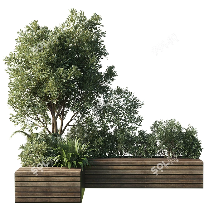 Green Urban Benches With Plants 3D model image 2