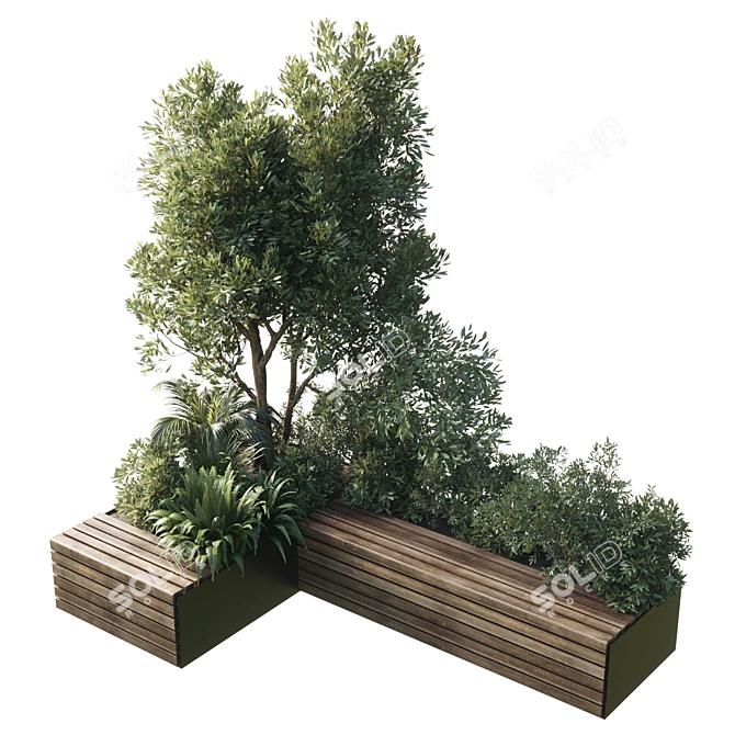 Green Urban Benches With Plants 3D model image 3