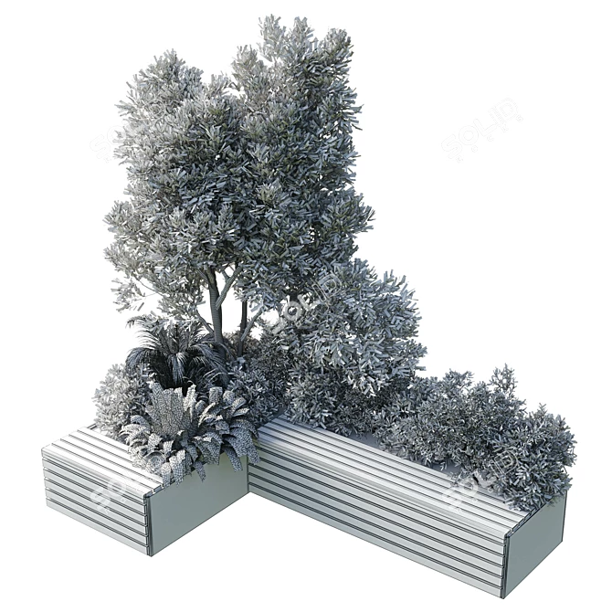 Green Urban Benches With Plants 3D model image 4