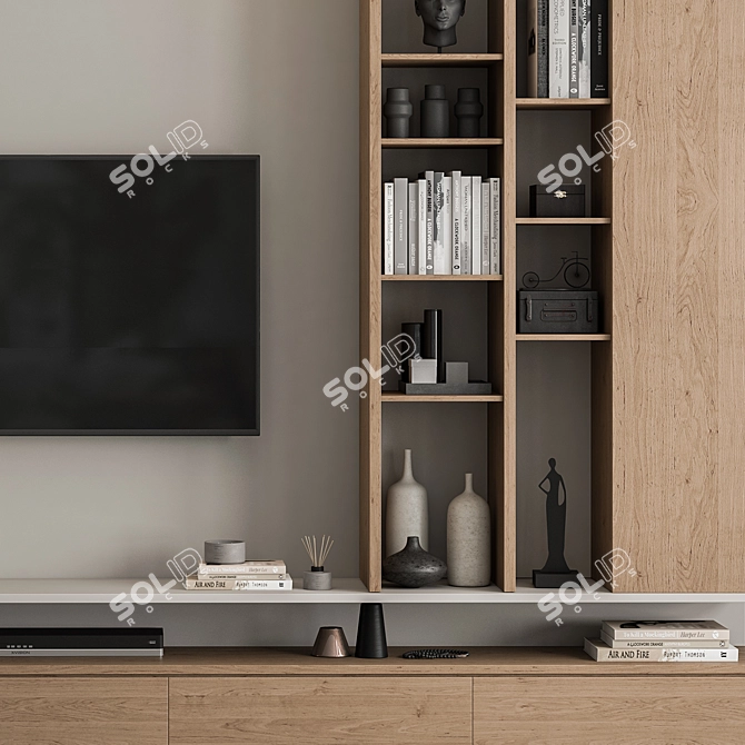 Modern White Wood TV Wall 3D model image 2