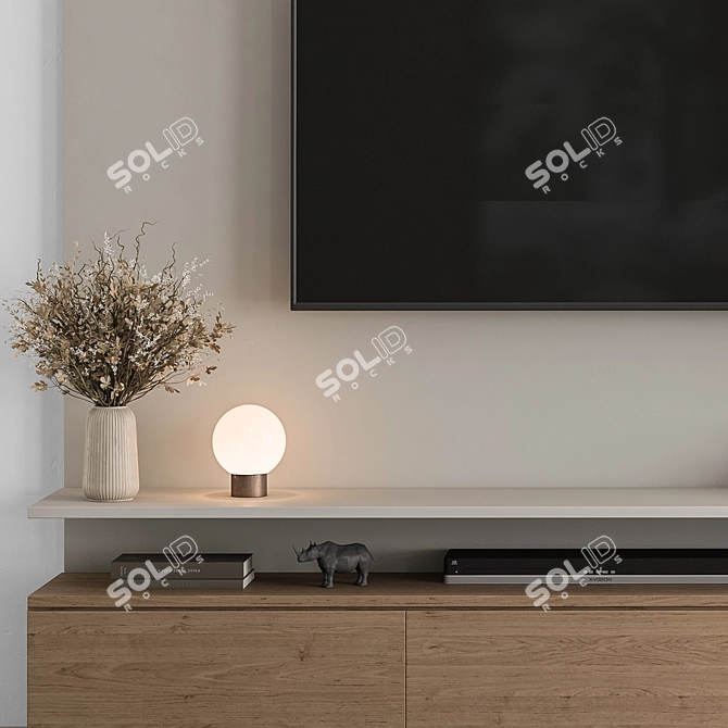 Modern White Wood TV Wall 3D model image 3