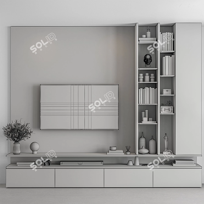 Modern White Wood TV Wall 3D model image 4