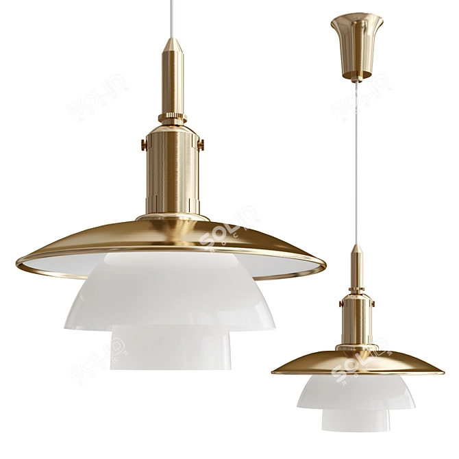 Opal Glass Brass Pendant Lamp 3D model image 2