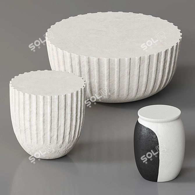 Textured Concrete Furniture Collection 3D model image 2
