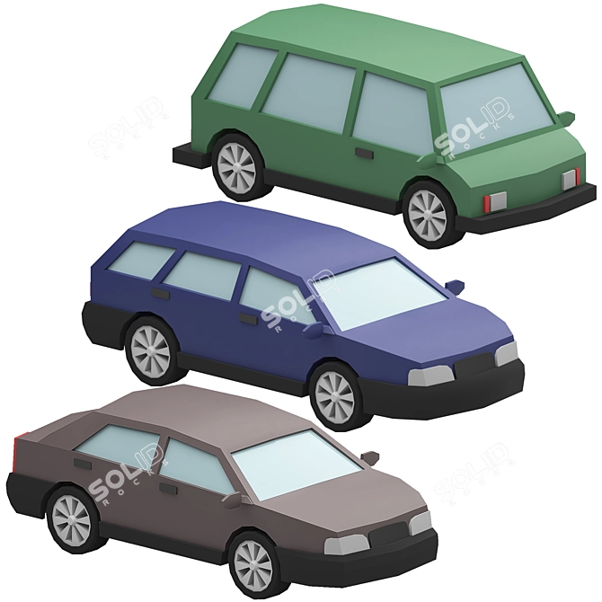 Stylized Low Poly Vehicle Set 3D model image 1