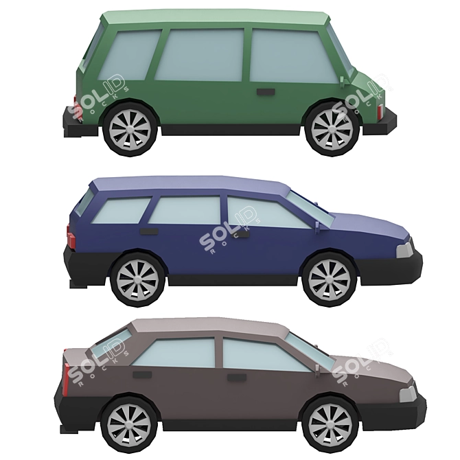 Stylized Low Poly Vehicle Set 3D model image 3