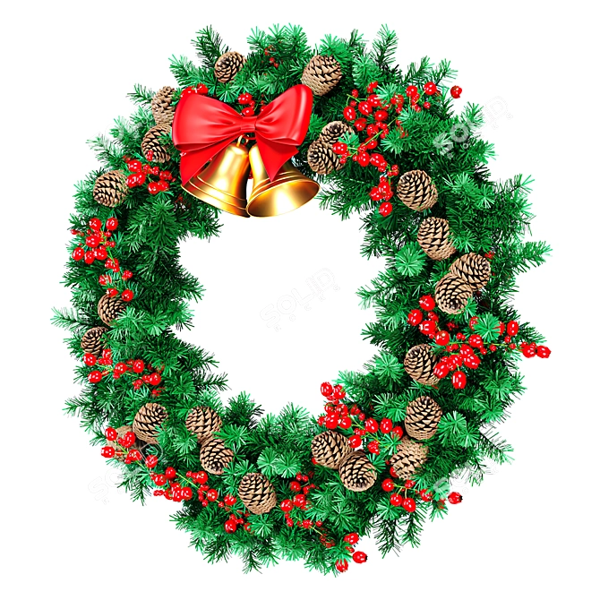 Festive Christmas Wreath 3D Model 3D model image 2