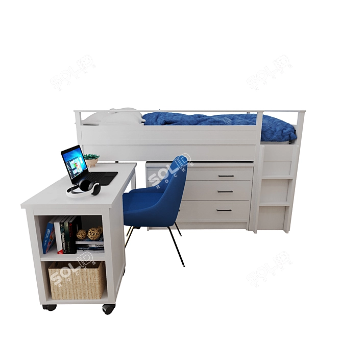 White Sleep & Study Furniture 3D model image 3