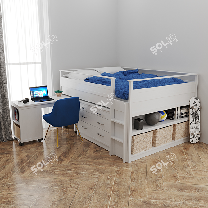 White Sleep & Study Furniture 3D model image 5