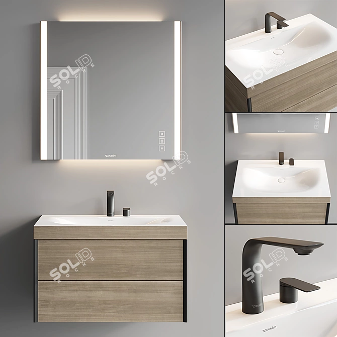 XViu Wood Vanity Unit Set 3D model image 1
