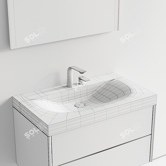 XViu Wood Vanity Unit Set 3D model image 5