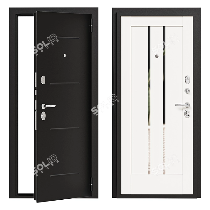 Bravo Metal Entry Door with Mirror Inserts 3D model image 1