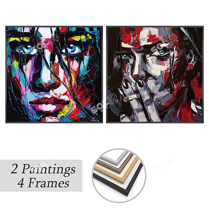 Gallery Art Set with Frames 3D model image 1