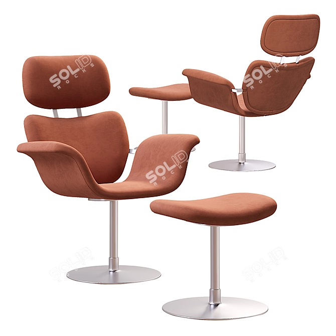 Elegance Tulip Chair with Ottoman 3D model image 2