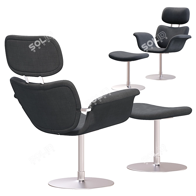 Elegance Tulip Chair with Ottoman 3D model image 4