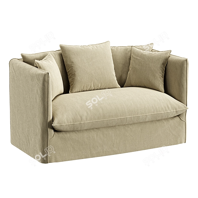French Linen Beige Sofa Cover 3D model image 1