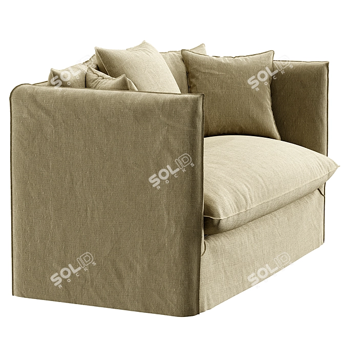 French Linen Beige Sofa Cover 3D model image 3