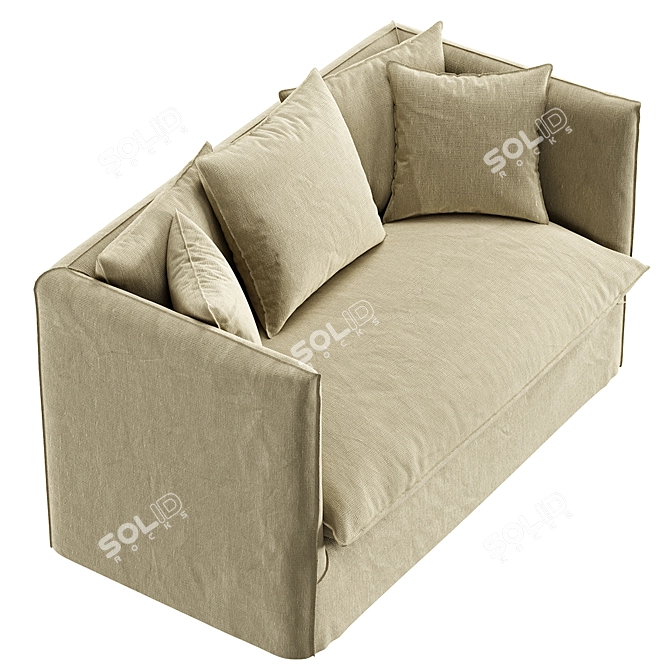 French Linen Beige Sofa Cover 3D model image 4