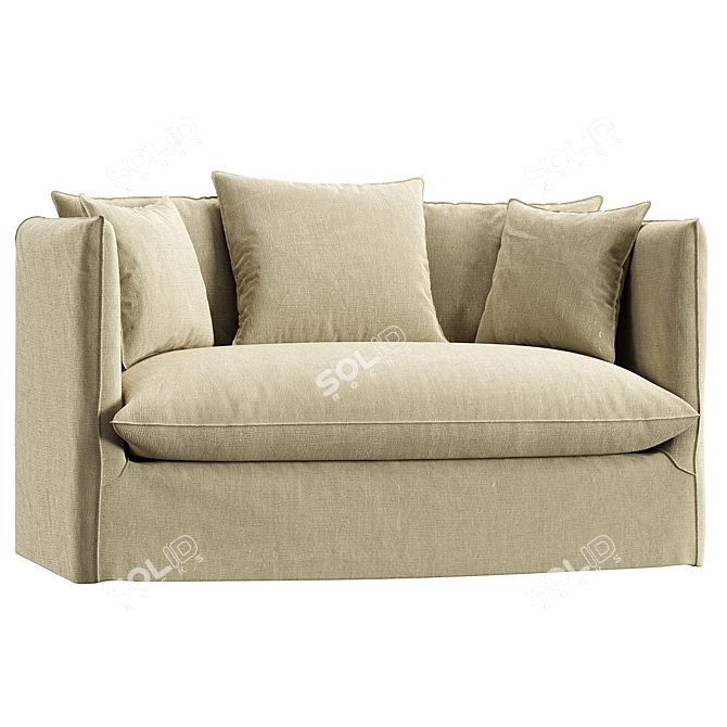 French Linen Beige Sofa Cover 3D model image 5