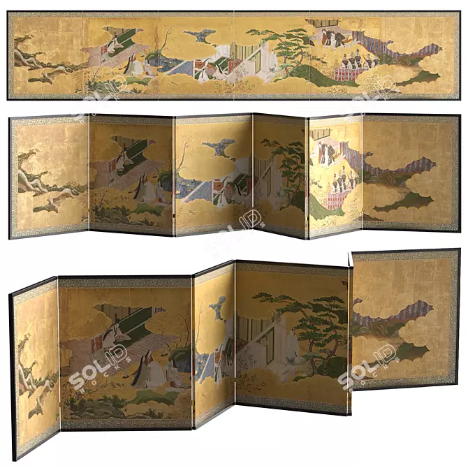 Traditional Japanese Room Divider 3D model image 1