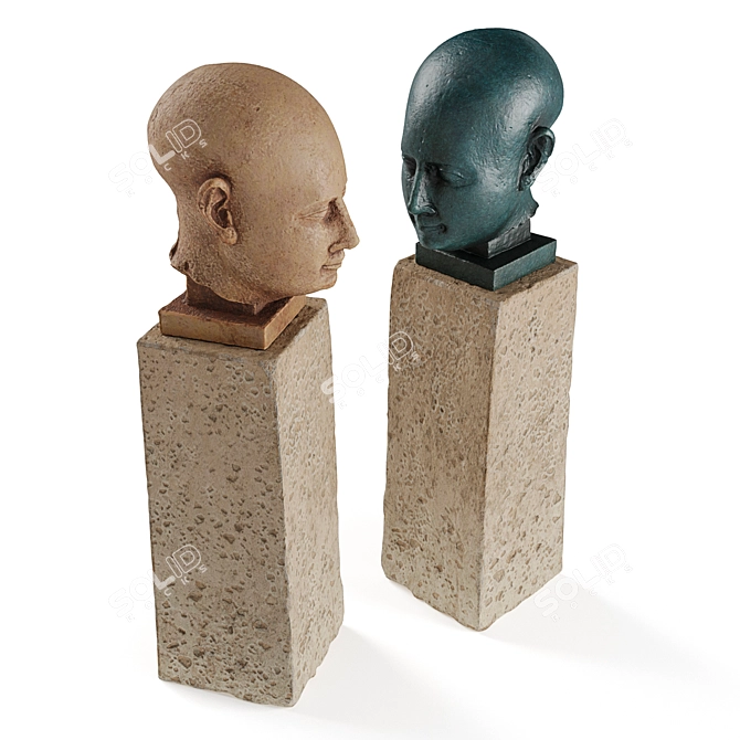 Egyptian Head Sculpture in Metal & Marble 3D model image 1