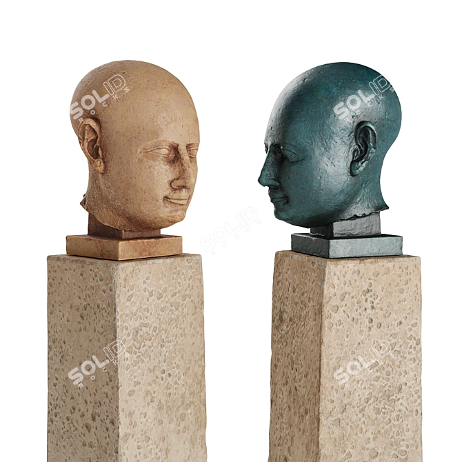 Egyptian Head Sculpture in Metal & Marble 3D model image 2