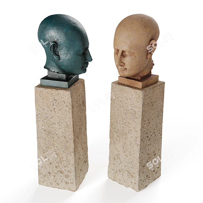 Egyptian Head Sculpture in Metal & Marble 3D model image 3