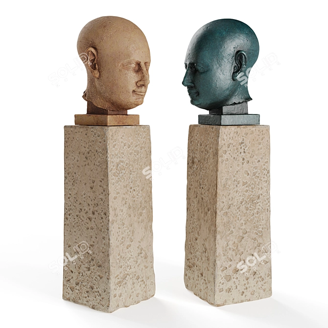 Egyptian Head Sculpture in Metal & Marble 3D model image 4