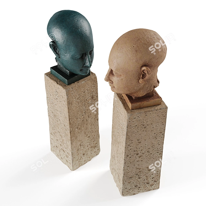 Egyptian Head Sculpture in Metal & Marble 3D model image 5