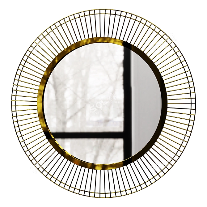 Gold Iron Wall Mirror - Round 3D model image 1