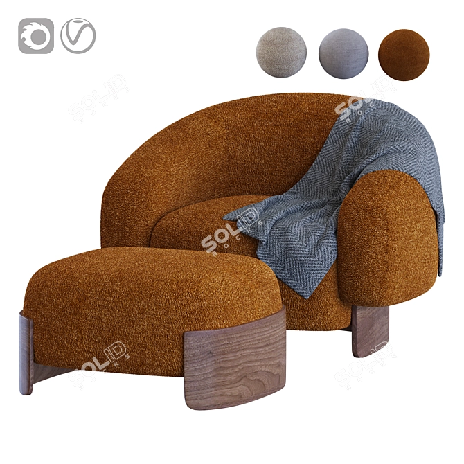  Betty Fabric Armchair and Footstool 3D model image 1