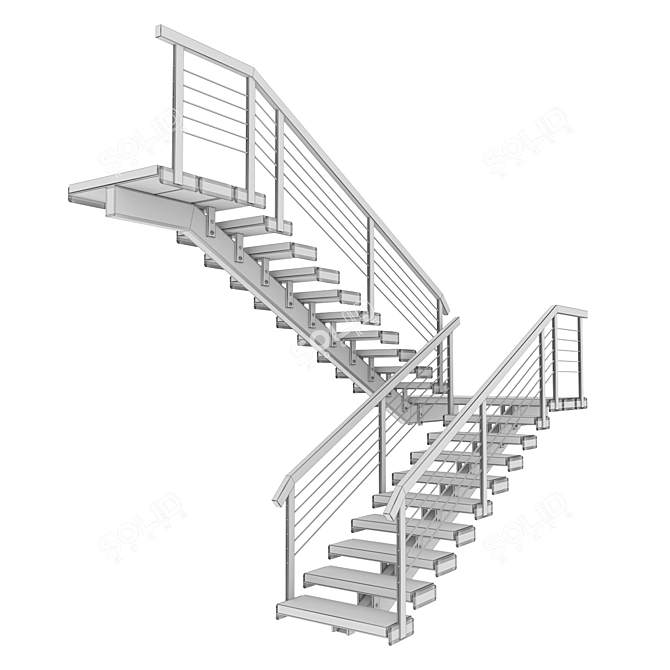 Wooden Loft Style Staircase 3D model image 2