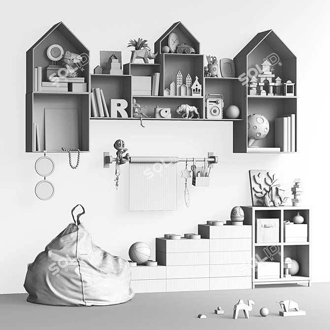 Children's Room Furniture Set 3D model image 6