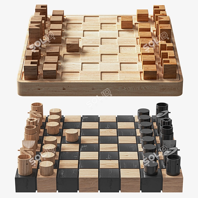 Wooden Chess Boards Set 3D model image 1