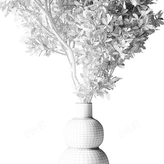 Botanical Glass Vase Greenery 3D model image 2