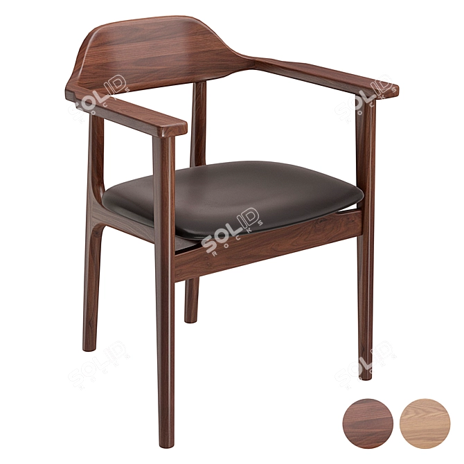 Aire Dining Chair Set, Leather & Wood 3D model image 1