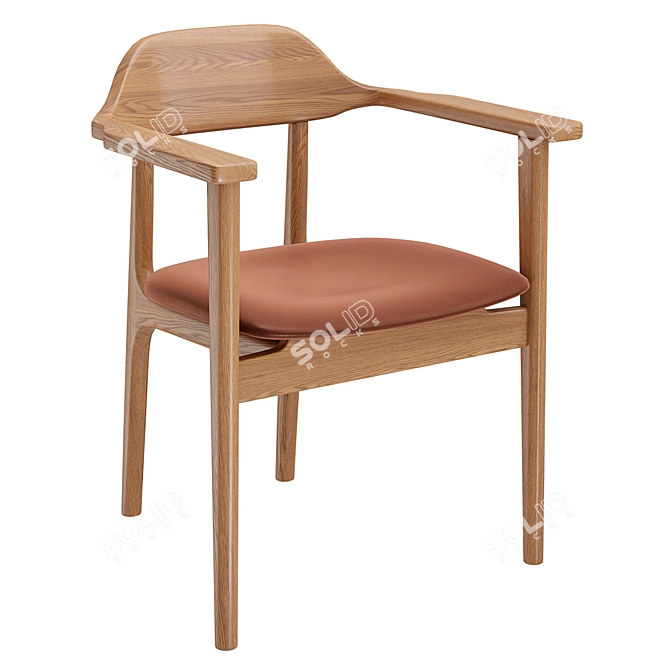 Aire Dining Chair Set, Leather & Wood 3D model image 2