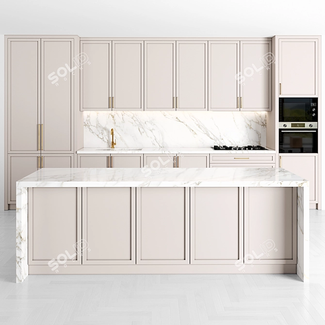 Modern Island Kitchen 3D Model 3D model image 1