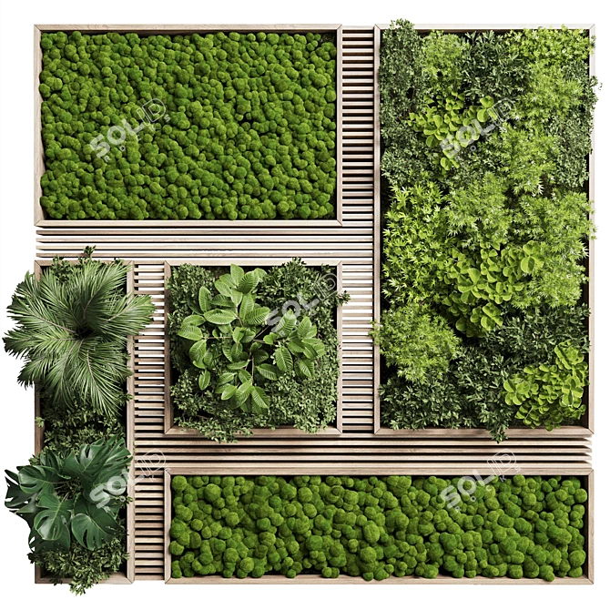 Wooden Frame Moss Vertical Wall Garden 3D model image 3