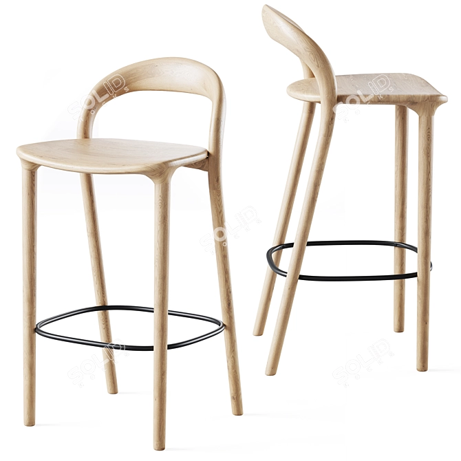 Lugano Bar Stool in Natural Oak 3D model image 3