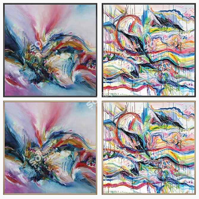 Artwork Set with Varied Frames 3D model image 2