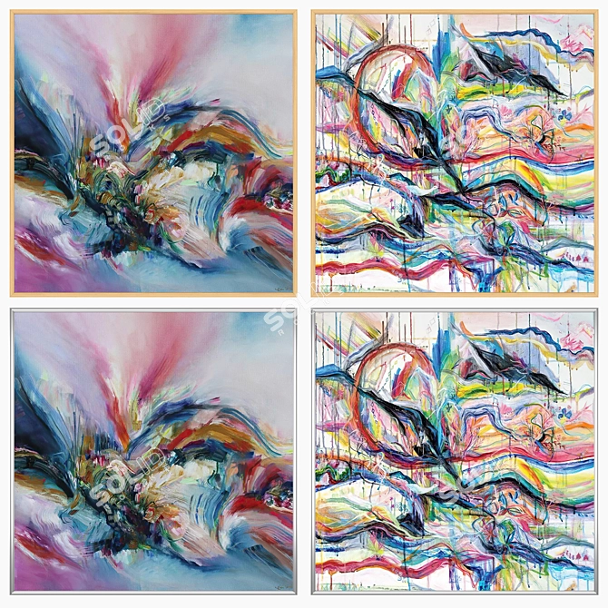 Artwork Set with Varied Frames 3D model image 3