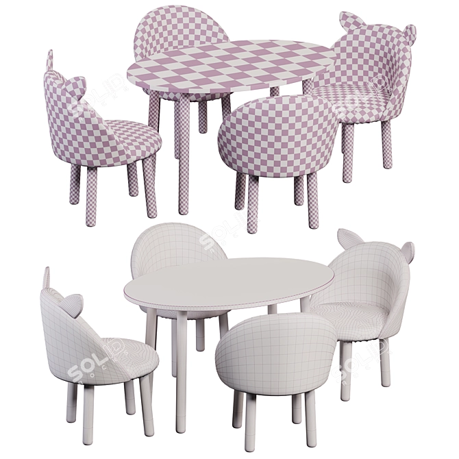 Kids Oval Table Chair Set 3D model image 4
