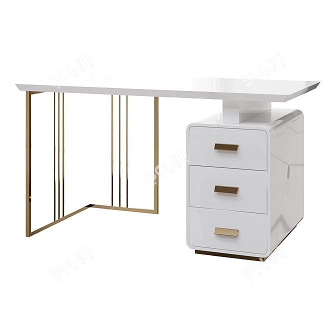 Modern White Office Desk Gold Base 3D model image 1